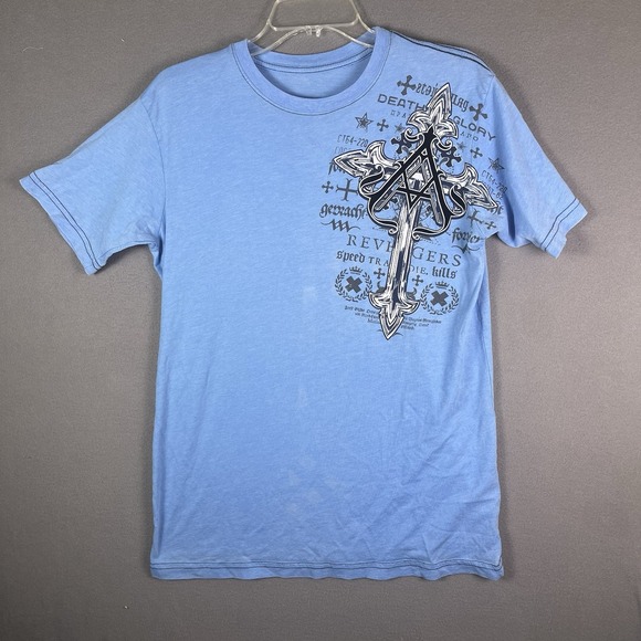 Archaic Other - Archaic By Affliction Shirt Men M Blue Tee Cross Y2K